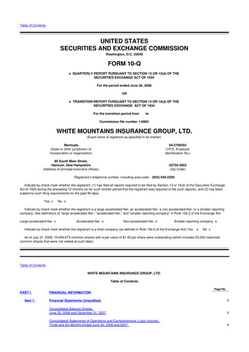 Miniature White Mountains Insurance Group 10-Q Rapport trimestriel  