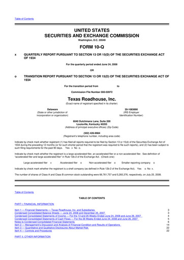 Thumbnail Texas Roadhouse
 10-Q Quarterly Report FY 