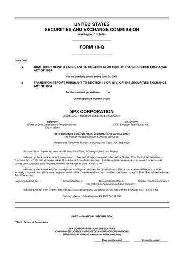 Miniature SPX Technologies 10-Q Rapport trimestriel  
