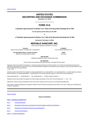 Thumbnail Republic Bank 10-Q Quarterly Report FY 