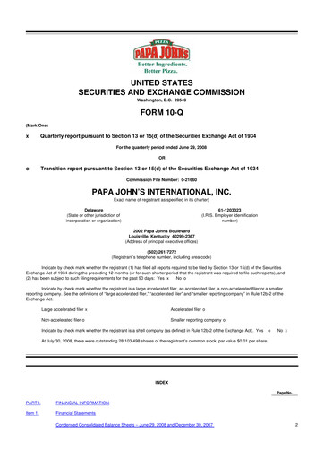 Thumbnail Papa John's Pizza
 10-Q Quarterly Report FY 