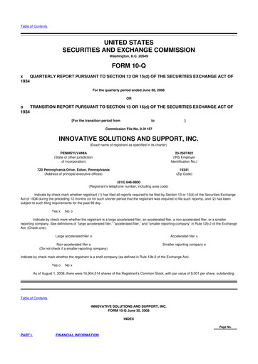 Thumbnail Innovative Solutions and Support 10-Q Quarterly Report FY 