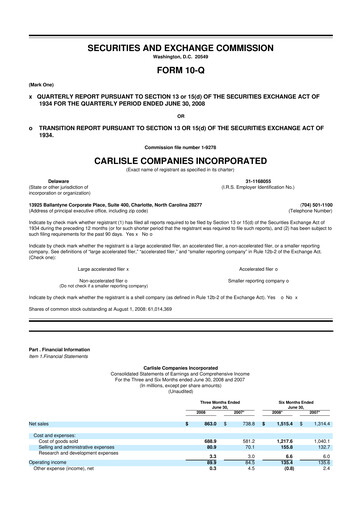 Thumbnail Carlisle Companies
 10-Q Quarterly Report FY 