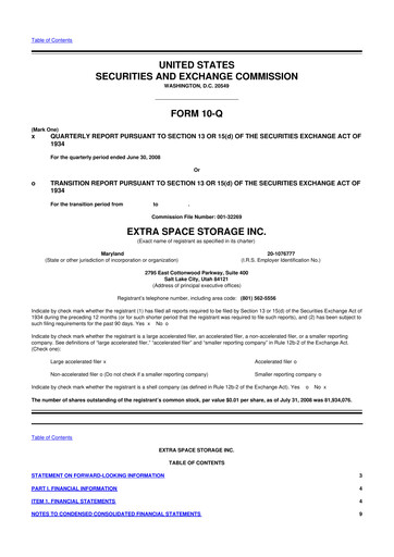Miniature Extra Space Storage
 10-Q Rapport trimestriel  