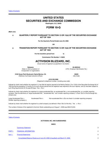 Thumbnail Activision Blizzard 10-Q Quarterly Report FY 