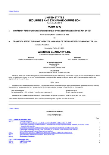 Miniature Assured Guaranty 10-Q Rapport trimestriel  