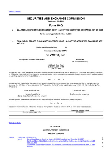 Thumbnail SkyWest 10-Q Quarterly Report FY 