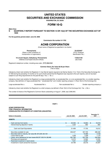 Thumbnail ACNB Corporation
 10-Q Quarterly Report FY 