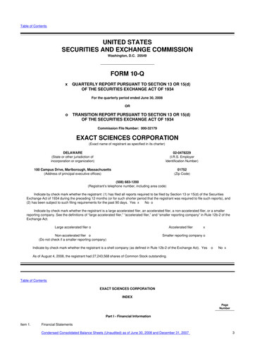 Miniature Exact Sciences 10-Q Rapport trimestriel  