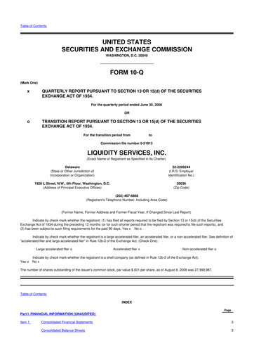 Miniature Liquidity Services
 10-Q Rapport trimestriel  