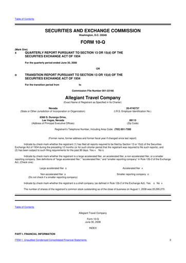 Thumbnail Allegiant Travel Company 10-Q Quarterly Report FY 