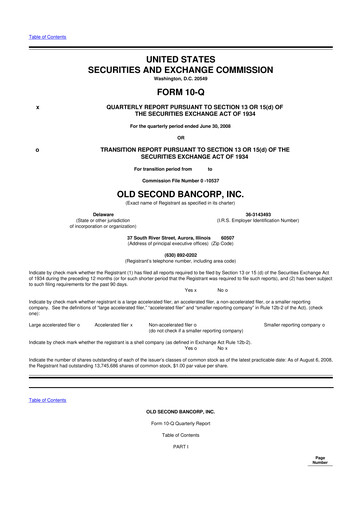 Thumbnail Old Second Bancorp 10-Q Quarterly Report FY 