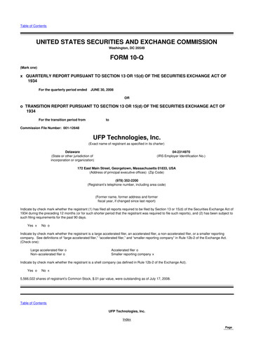 Thumbnail UFP Technologies
 10-Q Quarterly Report FY 