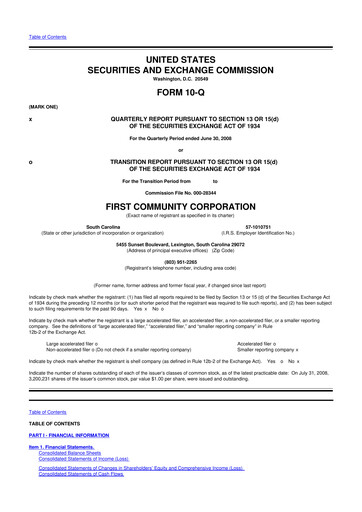 Thumbnail First Community Corporation 10-Q Quarterly Report FY 