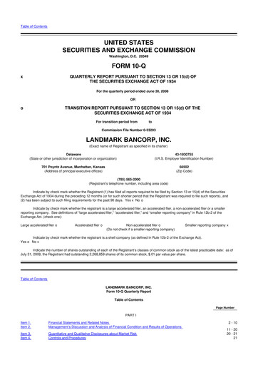 Miniature Landmark Bancorp 10-Q Rapport trimestriel  