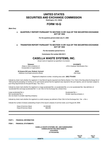 Thumbnail Casella Waste Systems
 10-Q Quarterly Report FY 