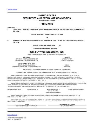 Vorschaubild Agilent Technologies 10-Q Quartalsbericht  