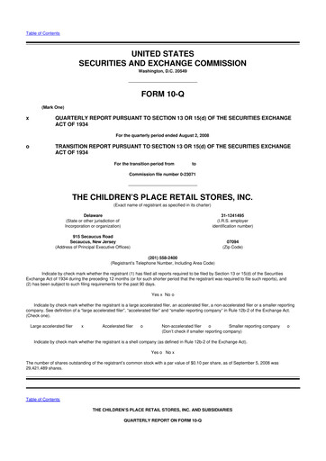 Thumbnail The Children's Place
 10-Q Quarterly Report FY 