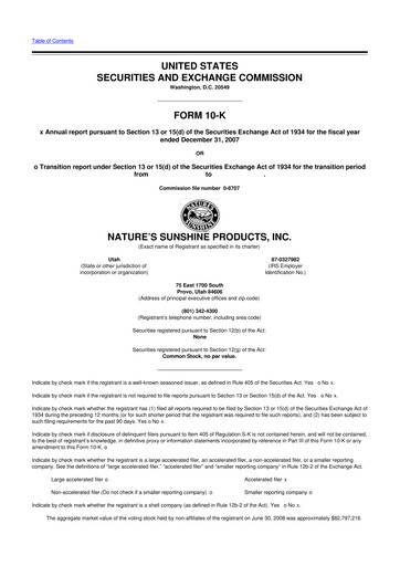 Thumbnail Nature's Sunshine Products 10-K Annual Report 