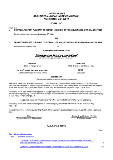 Miniature Snap-on 10-Q Rapport trimestriel  