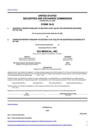 Thumbnail ICU Medical
 10-Q Quarterly Report FY 