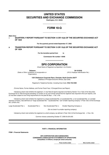 Miniature SPX Technologies 10-Q Rapport trimestriel  