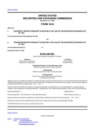 Miniature Ecolab 10-Q Rapport trimestriel  