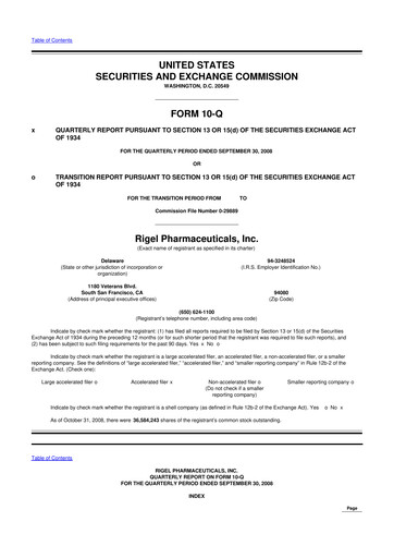 Thumbnail Rigel Pharmaceuticals 10-Q Quarterly Report FY 