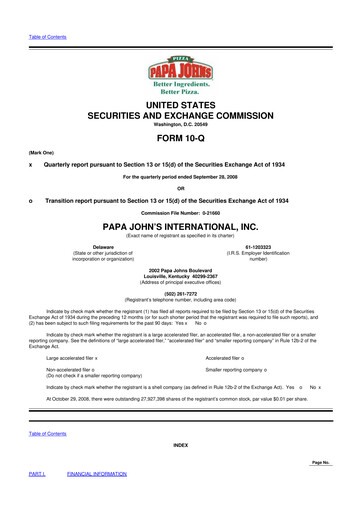 Thumbnail Papa John's Pizza
 10-Q Quarterly Report FY 