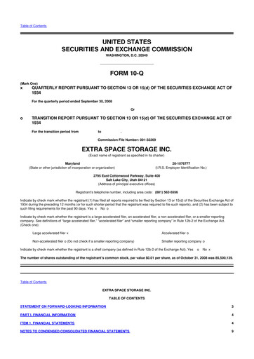 Miniature Extra Space Storage
 10-Q Rapport trimestriel  