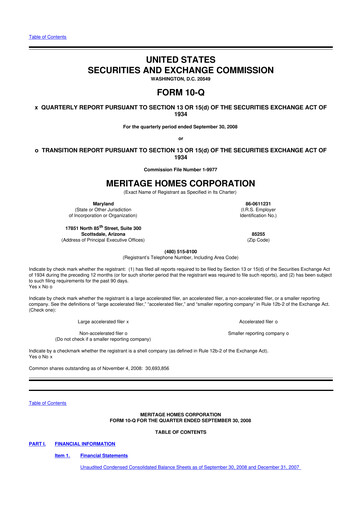 Thumbnail Meritage Homes 10-Q Quarterly Report FY 