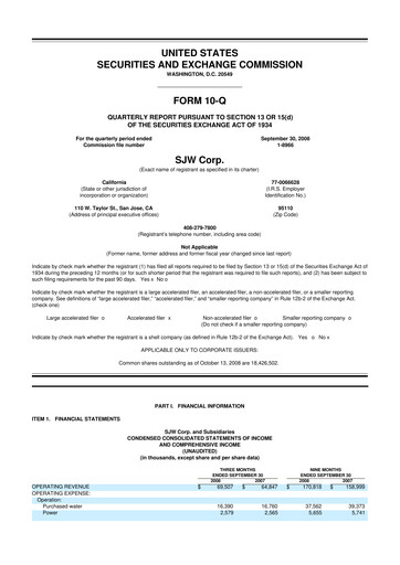 Thumbnail SJW Group
 10-Q Quarterly Report FY 