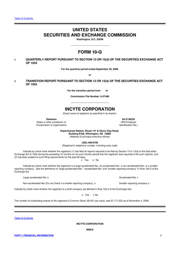 Thumbnail Incyte 10-Q Quarterly Report FY 