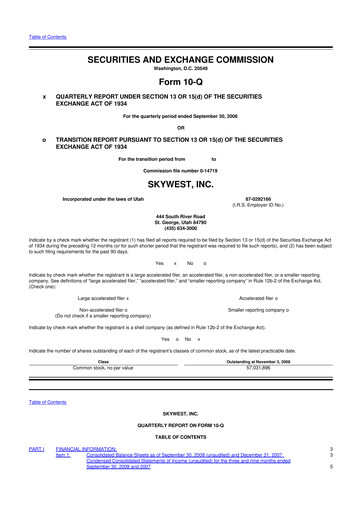 Thumbnail SkyWest 10-Q Quarterly Report FY 