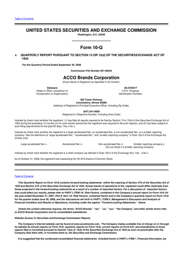 Thumbnail Acco Brands 10-Q Quarterly Report FY 