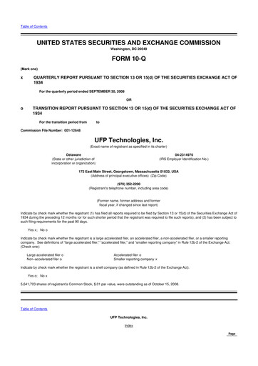 Thumbnail UFP Technologies
 10-Q Quarterly Report FY 