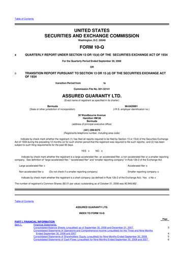 Miniature Assured Guaranty 10-Q Rapport trimestriel  