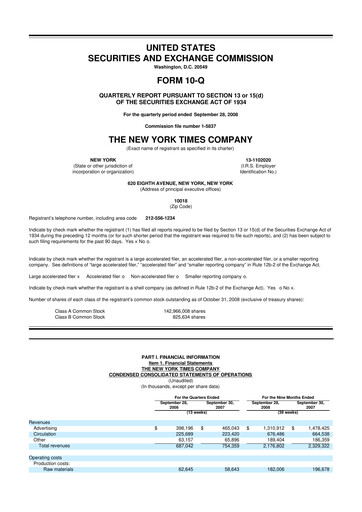 Thumbnail New York Times 10-Q Quarterly Report FY 
