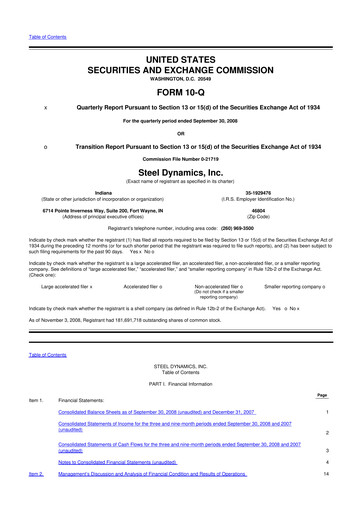 Thumbnail Steel Dynamics
 10-Q Quarterly Report FY 
