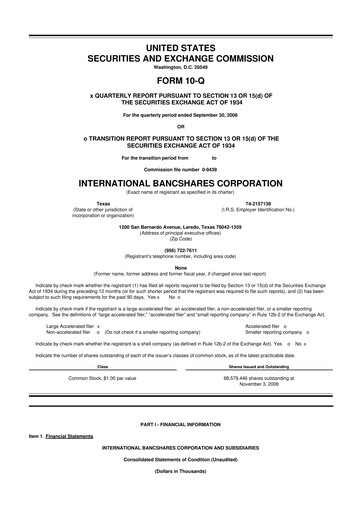 Thumbnail International Bancshares Corp 10-Q Quarterly Report FY 