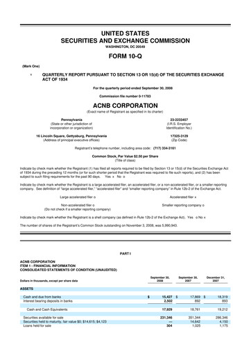 Thumbnail ACNB Corporation
 10-Q Quarterly Report FY 