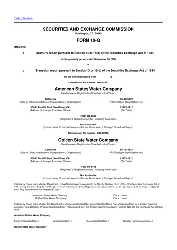 Thumbnail American States Water
 10-Q Quarterly Report FY 