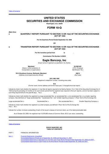 Thumbnail Eagle Bancorp 10-Q Quarterly Report FY 