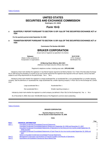 Thumbnail Bruker 10-Q Quarterly Report FY 