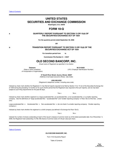 Thumbnail Old Second Bancorp 10-Q Quarterly Report FY 