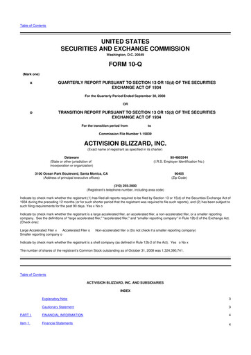 Thumbnail Activision Blizzard 10-Q Quarterly Report FY 