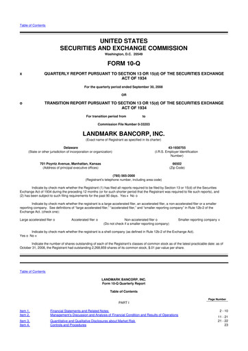 Miniature Landmark Bancorp 10-Q Rapport trimestriel  