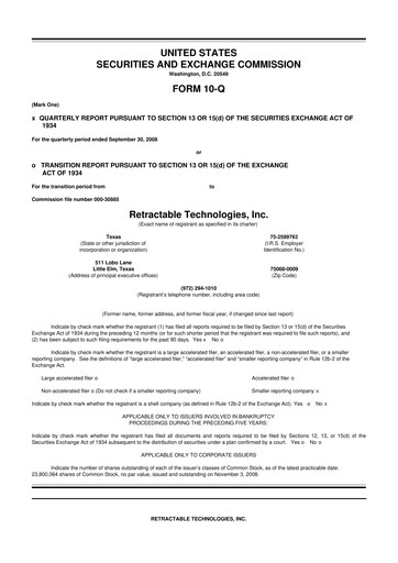 Thumbnail Retractable Technologies 10-Q Quarterly Report FY 