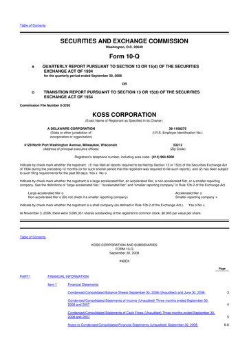 Thumbnail Koss 10-Q Quarterly Report FY 