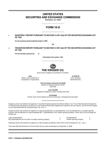 Miniature Kroger 10-Q Rapport trimestriel  